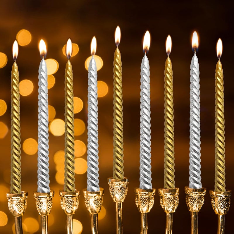 Peytanger 10 Inch Spiral Taper Candles Set for Christmas, 6 Gold and 6 Silver Unscented Twisted Candlesticks, Dripelss Thin Tapered Candles for Holiday Party Decoration - Image 2